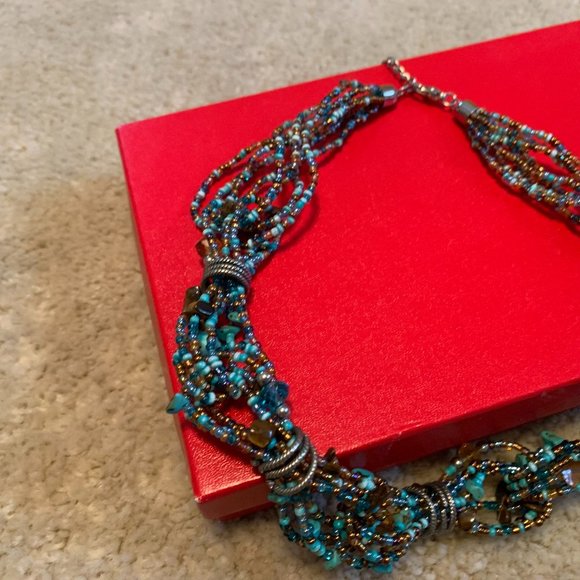 Faux Turquoise, Tiger Eye and Beaded Statement Necklace - Picture 3 of 14